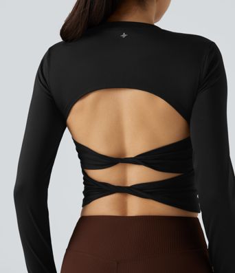 Round Neck Long Sleeve Thumb Hole Yoga Sports Top