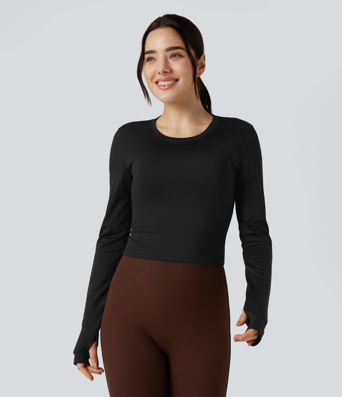 Round Neck Long Sleeve Thumb Hole Yoga Sports Top