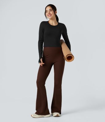 Round Neck Long Sleeve Thumb Hole Yoga Sports Top