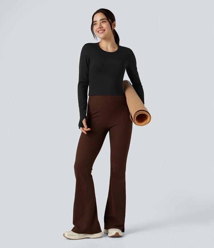 Round Neck Long Sleeve Thumb Hole Yoga Sports Top