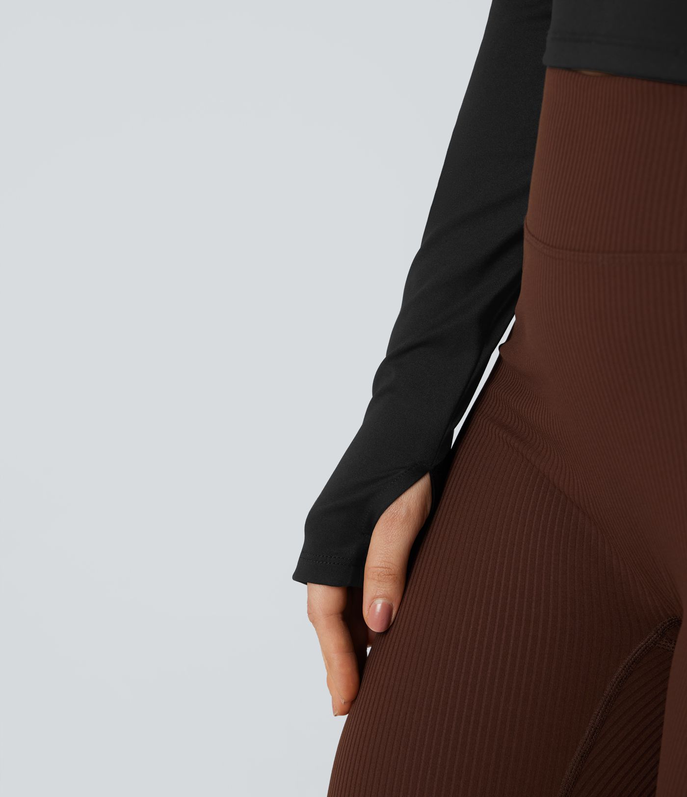 Round Neck Long Sleeve Thumb Hole Yoga Sports Top