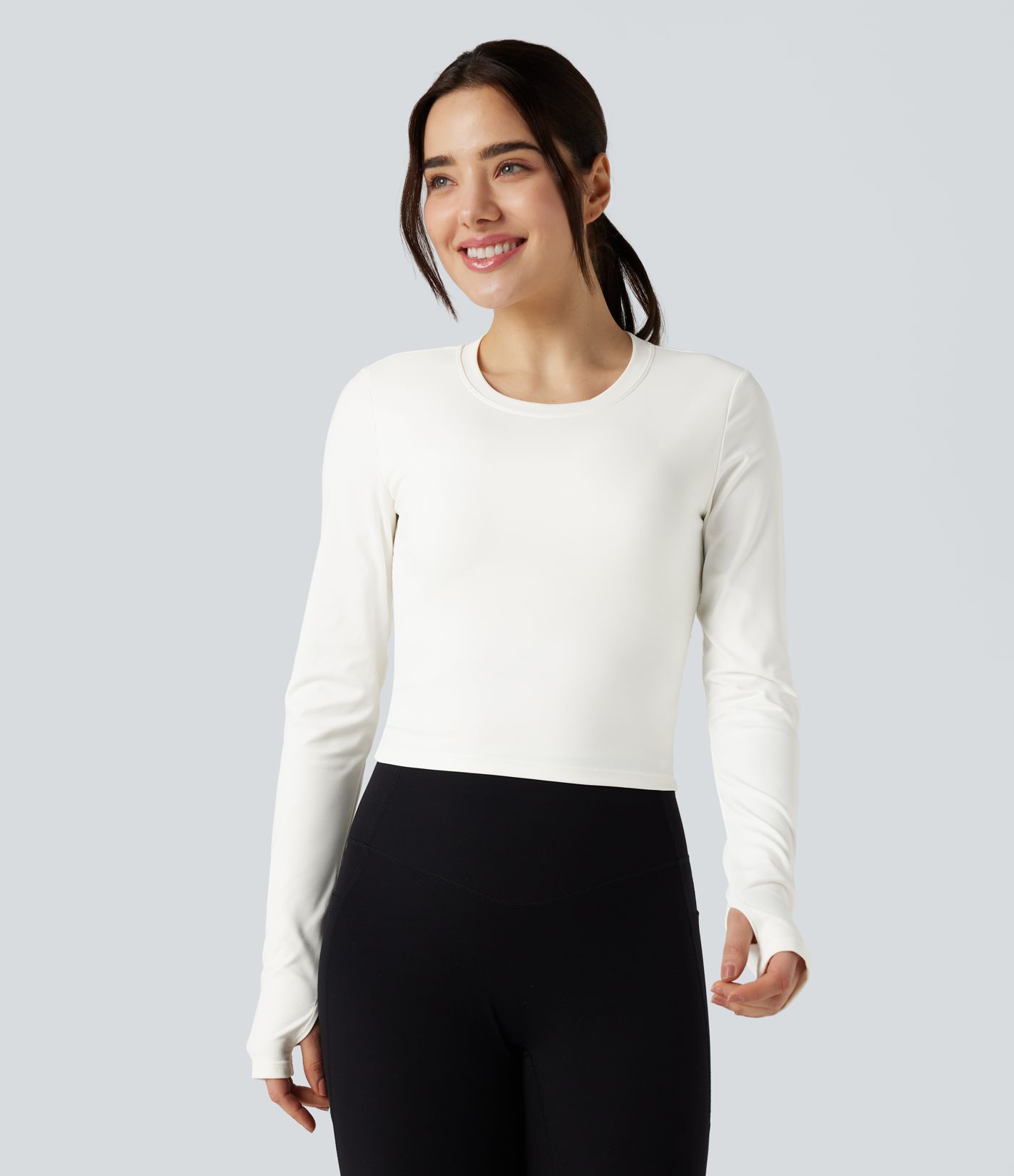 Round Neck Long Sleeve Thumb Hole Yoga Sports Top