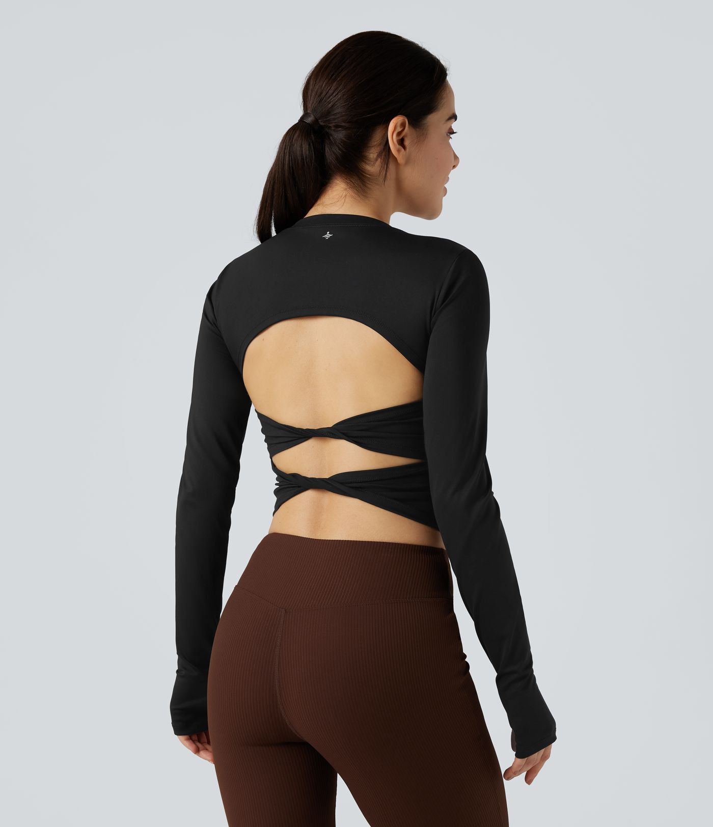 Round Neck Long Sleeve Thumb Hole Yoga Sports Top