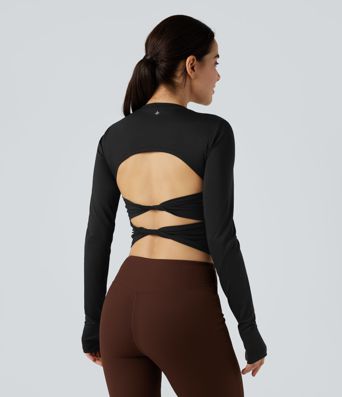 Round Neck Long Sleeve Thumb Hole Yoga Sports Top