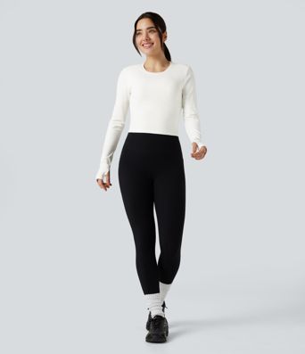 Round Neck Long Sleeve Thumb Hole Yoga Sports Top