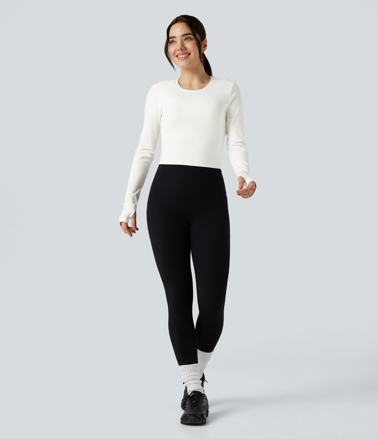 Round Neck Long Sleeve Thumb Hole Yoga Sports Top