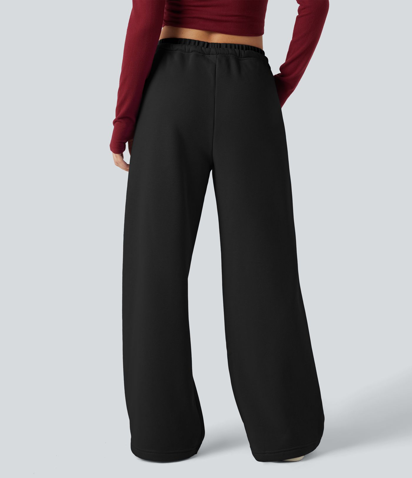 Mid Rise Drawstring Wide Leg Fleece Casual Trackpants with Pockets