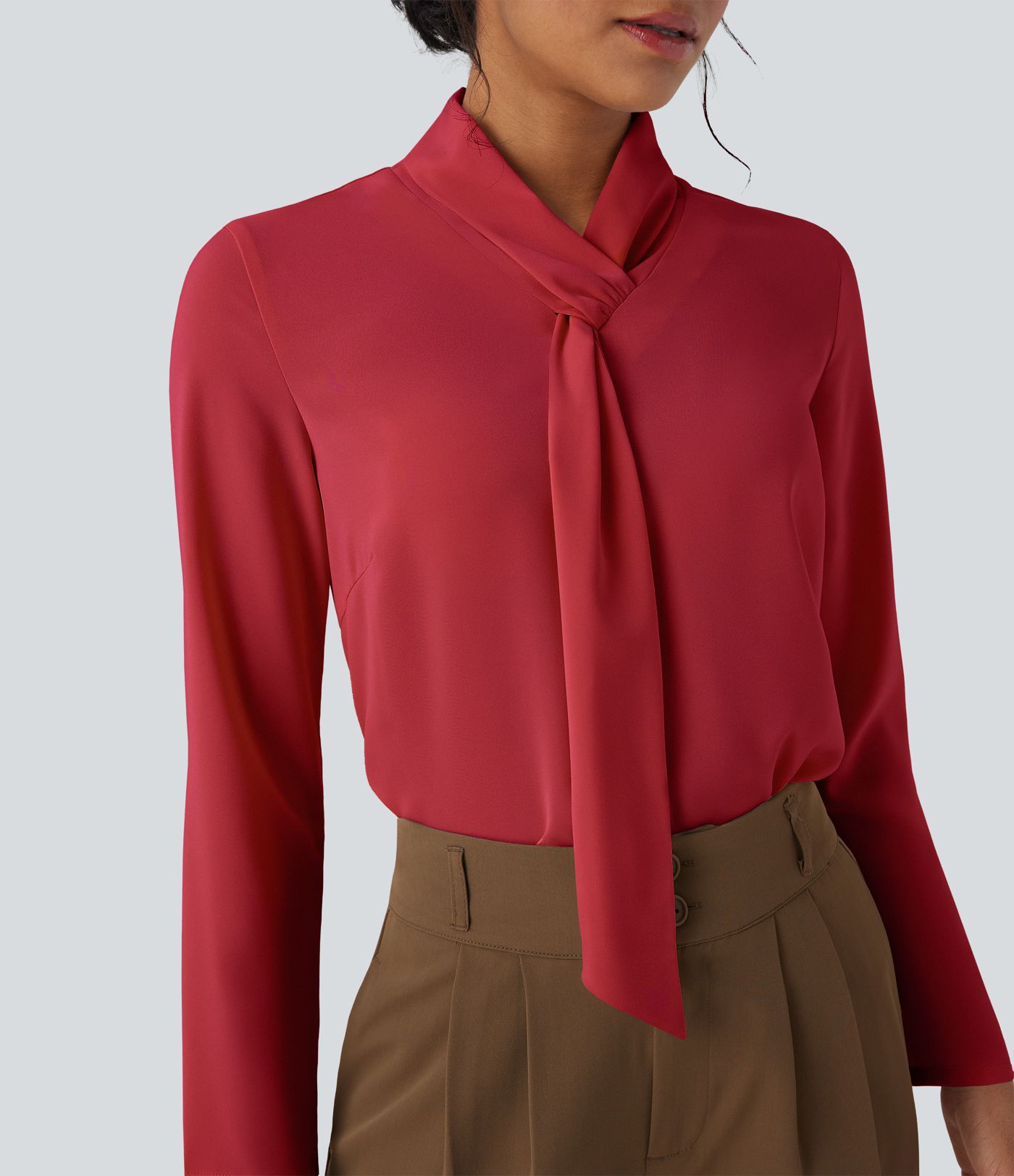 Wrinkle-resistant Scarf Neck Long Sleeve Work Shirt