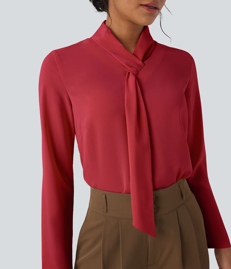 Wrinkle-resistant Scarf Neck Long Sleeve Work Shirt