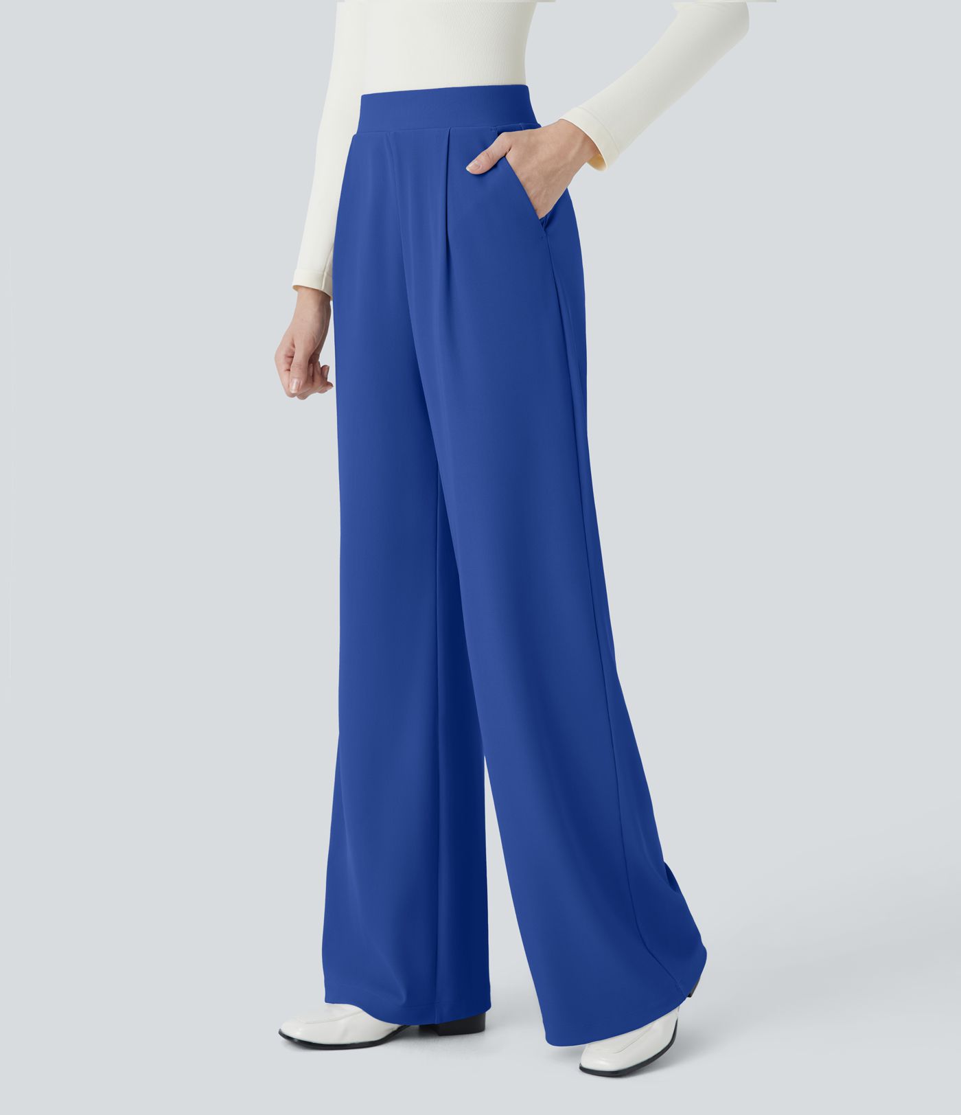 Pantalón Halara Flex™ oficina tiro alto control abdomen adelgazan tiro bolsillo lateral pierna ancha micro gofre