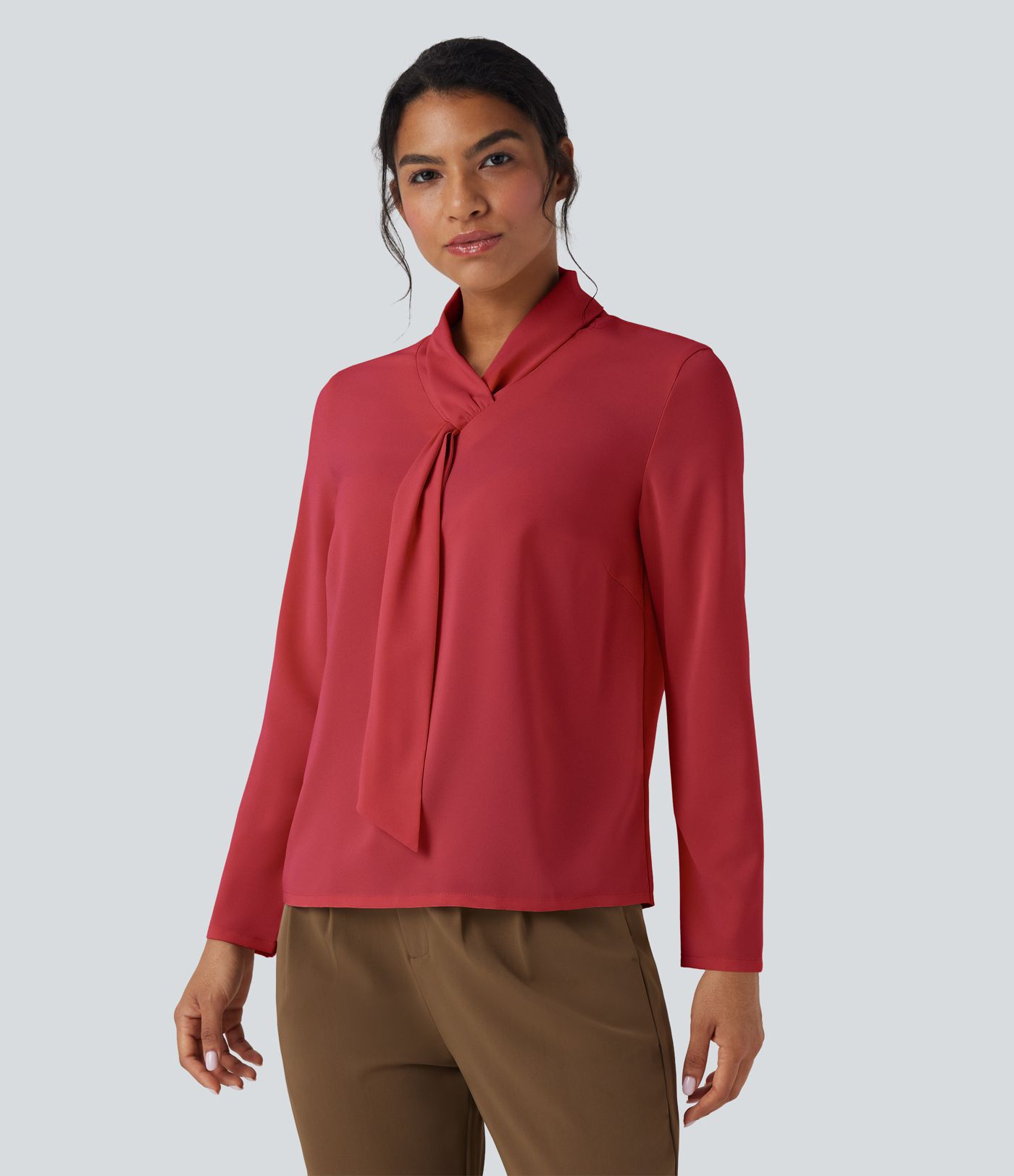 Wrinkle-resistant Scarf Neck Long Sleeve Work Shirt