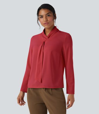 Wrinkle-resistant Scarf Neck Long Sleeve Work Shirt