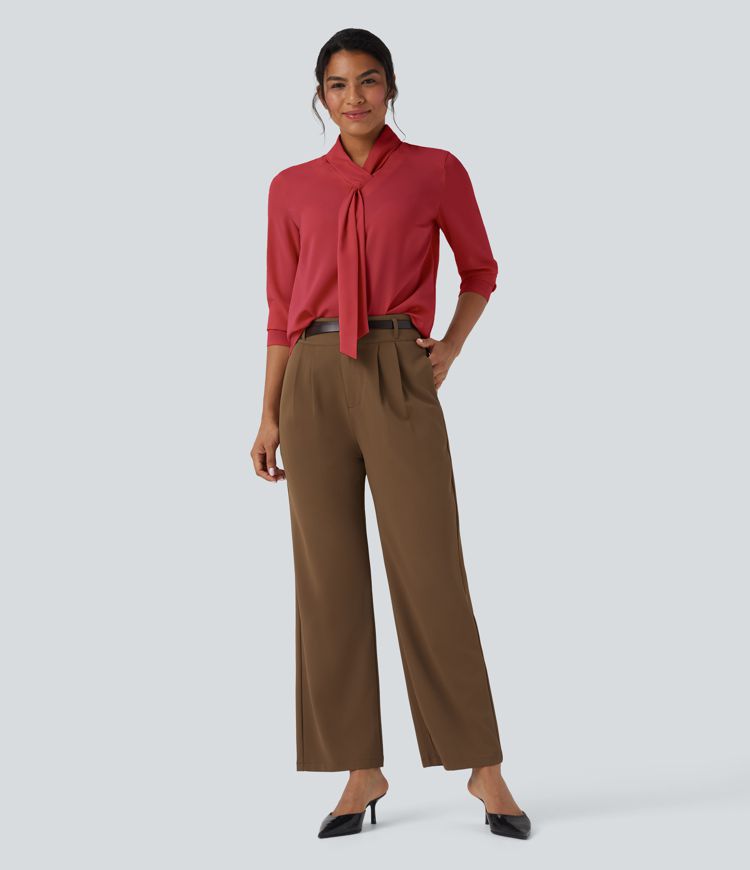 Wrinkle-resistant Scarf Neck Long Sleeve Work Shirt