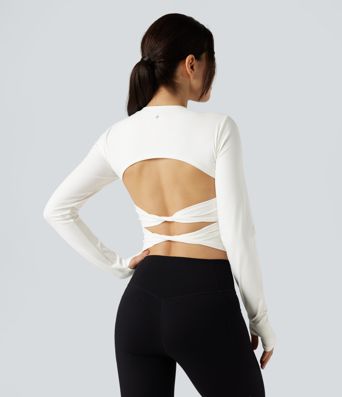 Round Neck Long Sleeve Thumb Hole Yoga Sports Top