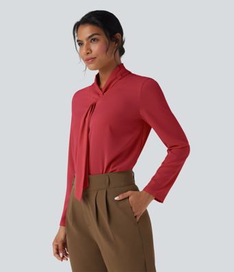 Wrinkle-resistant Scarf Neck Long Sleeve Work Shirt