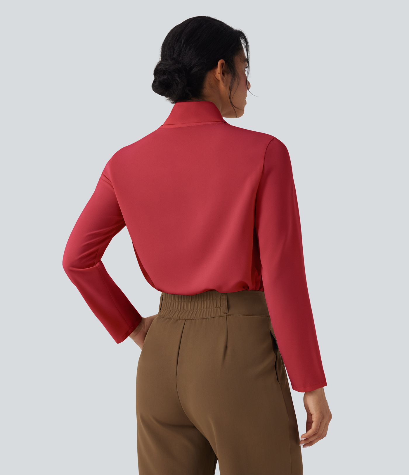 Wrinkle-resistant Scarf Neck Long Sleeve Work Shirt