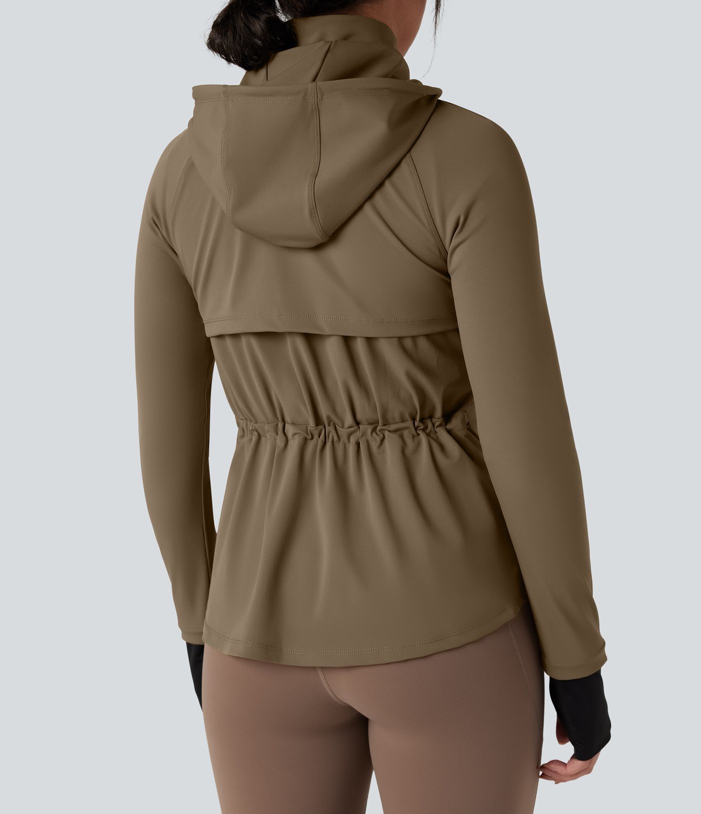 Removable Hood Thumb Holes Drawstring 2-Way Zipper Hiking Jacket with Pockets