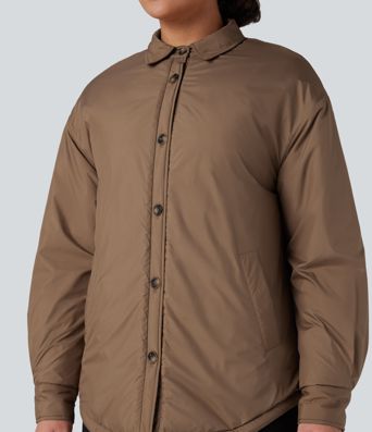 Lässige, wattierte Jacke mit Kragen, Seitentasche und abgerundetem Saum