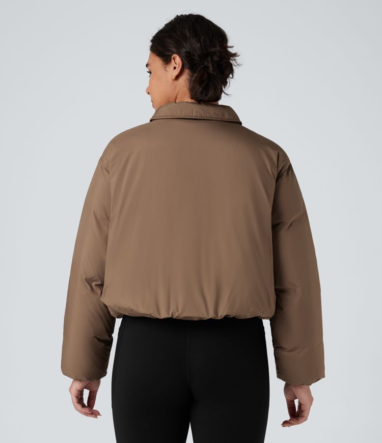 Collar Long Sleeve Button Fly Casual Down Jacket with Pockets