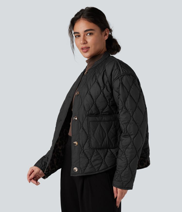 Reversible Durable Water Repellent Curved Hem Casual Padded Jacket with Pockets