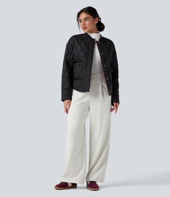 Reversible Durable Water Repellent Curved Hem Casual Quilted Jacket with Pockets