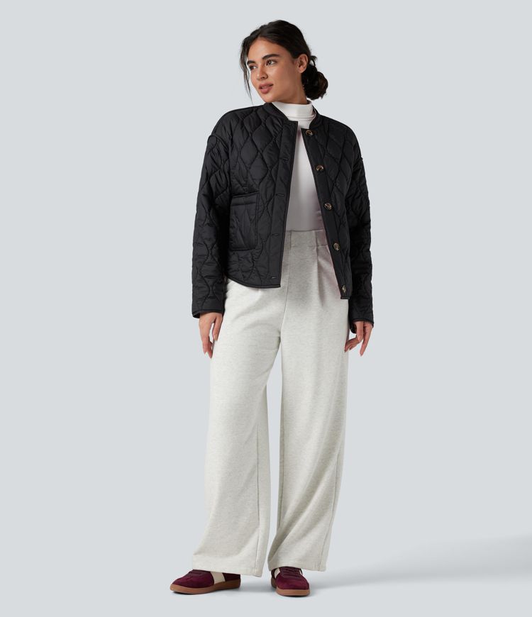 Reversible Durable Water Repellent Curved Hem Casual Quilted Jacket with Pockets