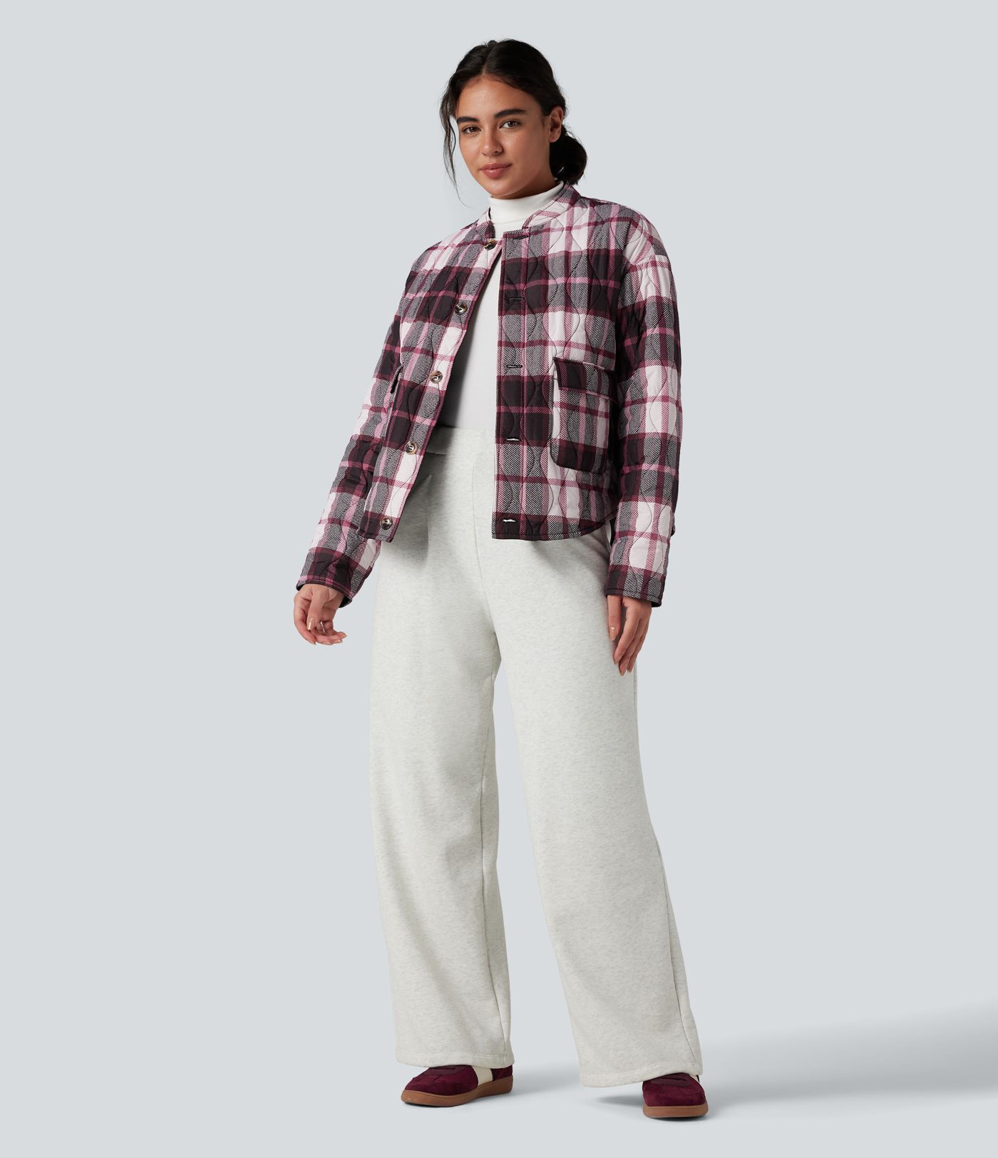 Reversible Durable Water Repellent Curved Hem Casual Quilted Jacket with Pockets