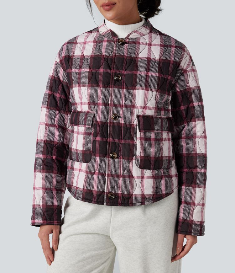 Reversible Durable Water Repellent Curved Hem Casual Quilted Jacket with Pockets