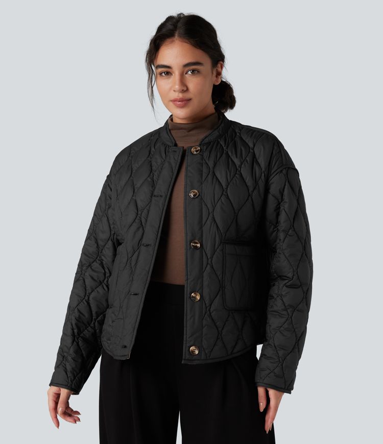 Reversible Durable Water Repellent Curved Hem Casual Padded Jacket with Pockets