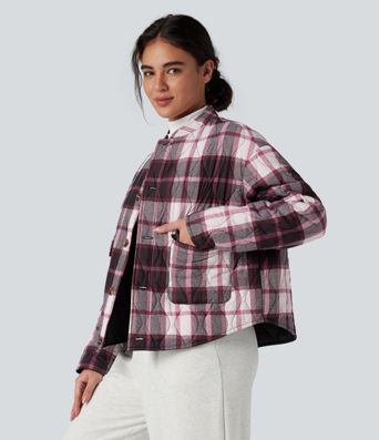 Reversible Durable Water Repellent Curved Hem Casual Quilted Jacket with Pockets