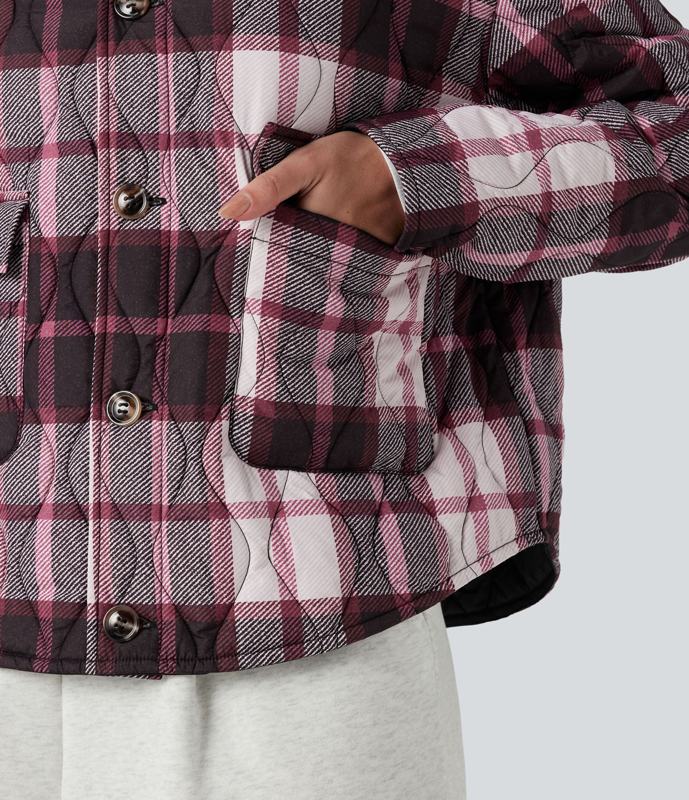 Reversible Durable Water Repellent Curved Hem Casual Quilted Jacket with Pockets