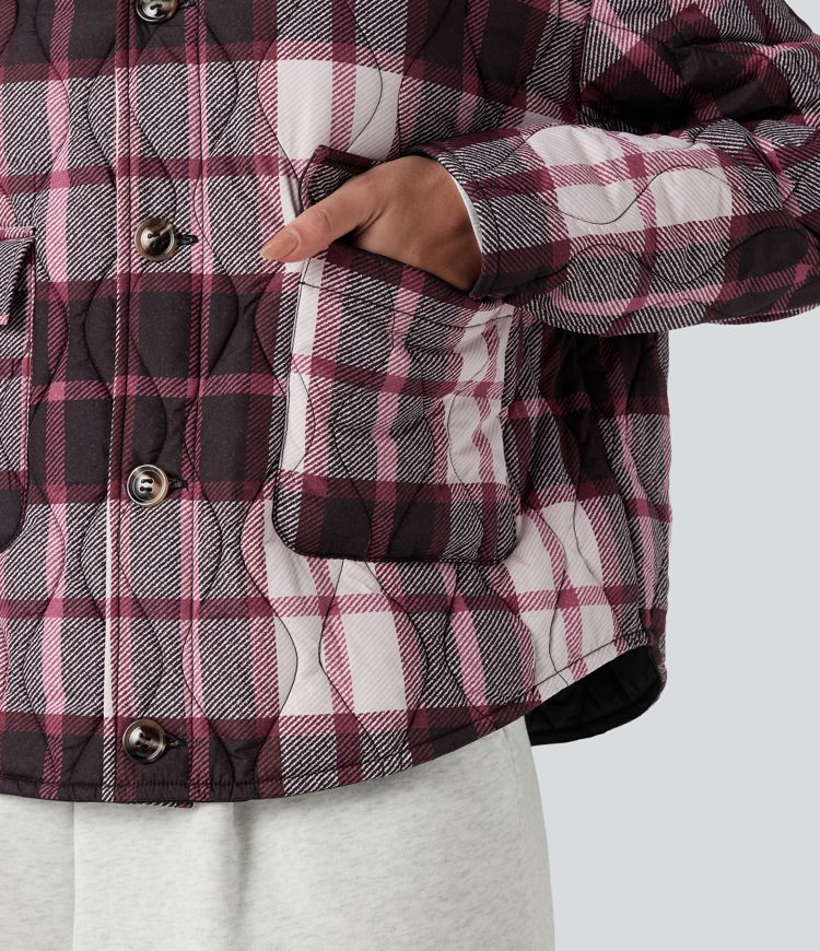 Reversible Durable Water Repellent Curved Hem Casual Quilted Jacket with Pockets