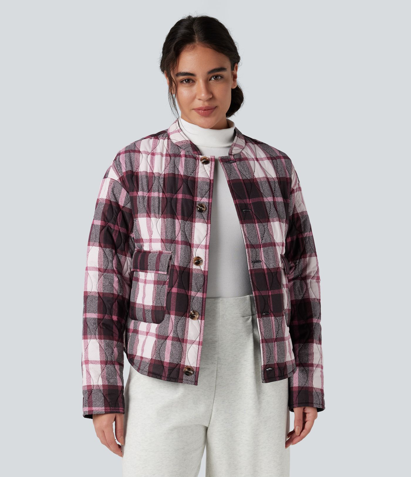 Reversible Durable Water Repellent Curved Hem Casual Quilted Jacket with Pockets