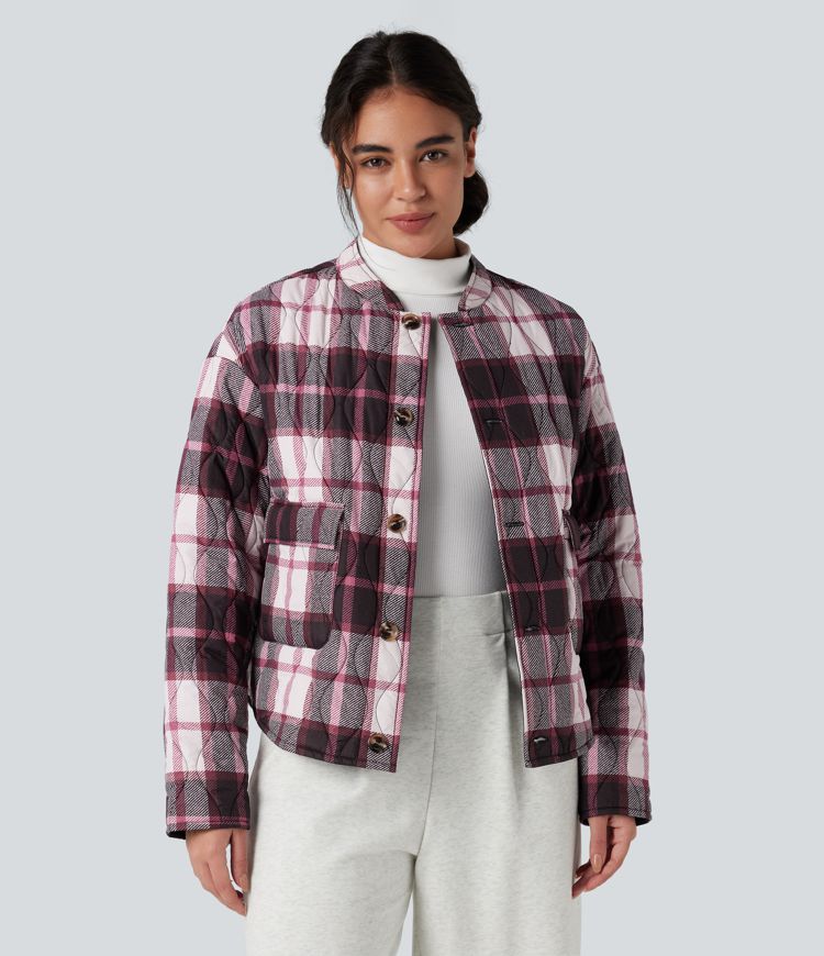 Reversible Durable Water Repellent Curved Hem Casual Quilted Jacket with Pockets