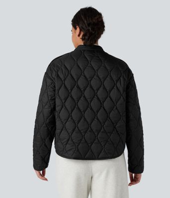 Reversible Durable Water Repellent Curved Hem Casual Quilted Jacket with Pockets