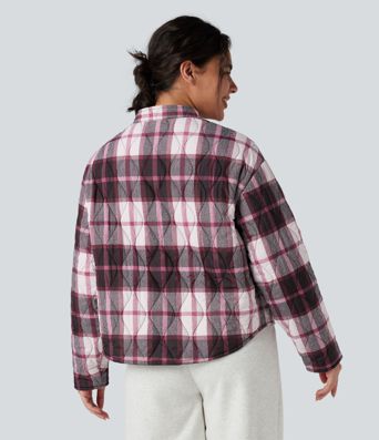 Reversible Durable Water Repellent Curved Hem Casual Quilted Jacket with Pockets