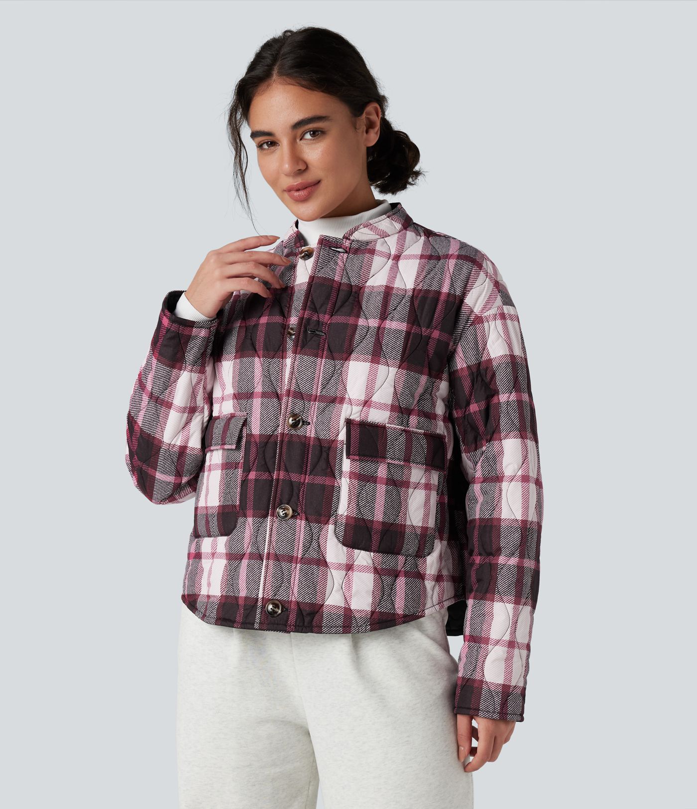 Reversible Durable Water Repellent Curved Hem Casual Quilted Jacket with Pockets