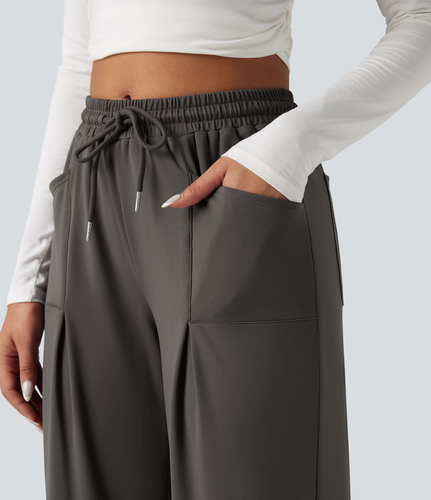 Halara Flex™ DayStretch Mid Rise Drawstring Wide Leg Work Pants with Pockets