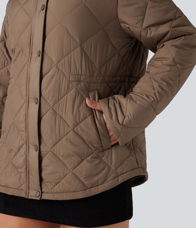 Veste matelassée velours côtelé contrastant avec cordon de serrage et poches