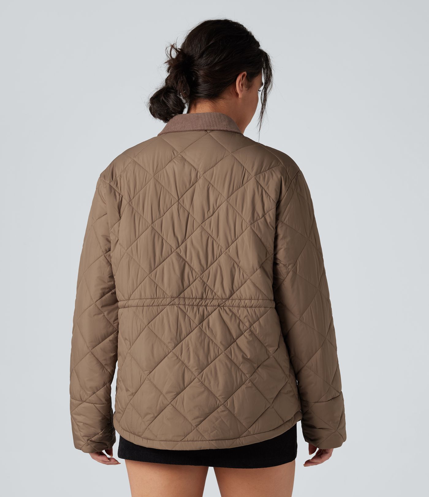 Doudoune velours côtelé contrastant avec cordon de serrage et poches