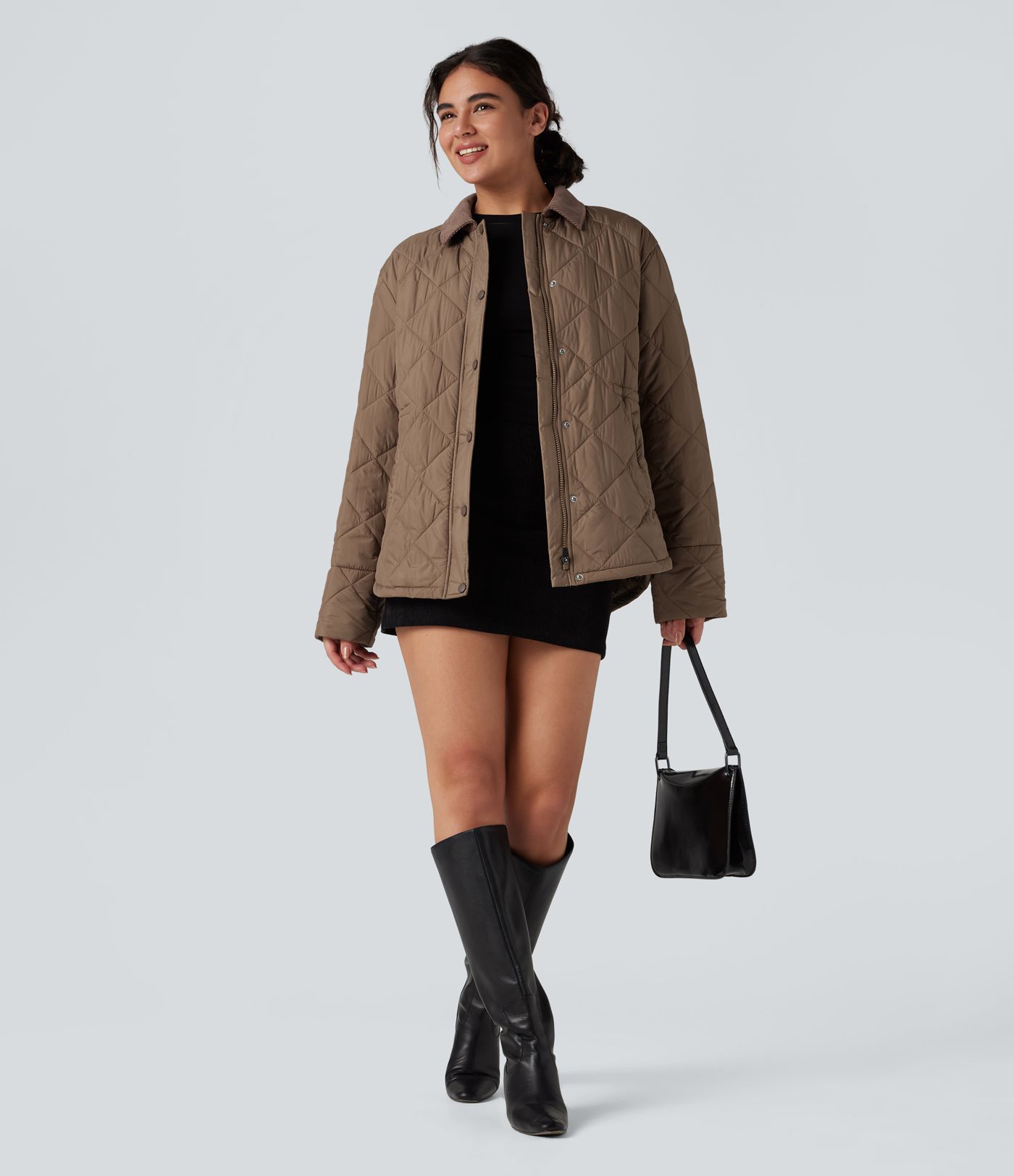 Doudoune velours côtelé contrastant avec cordon de serrage et poches