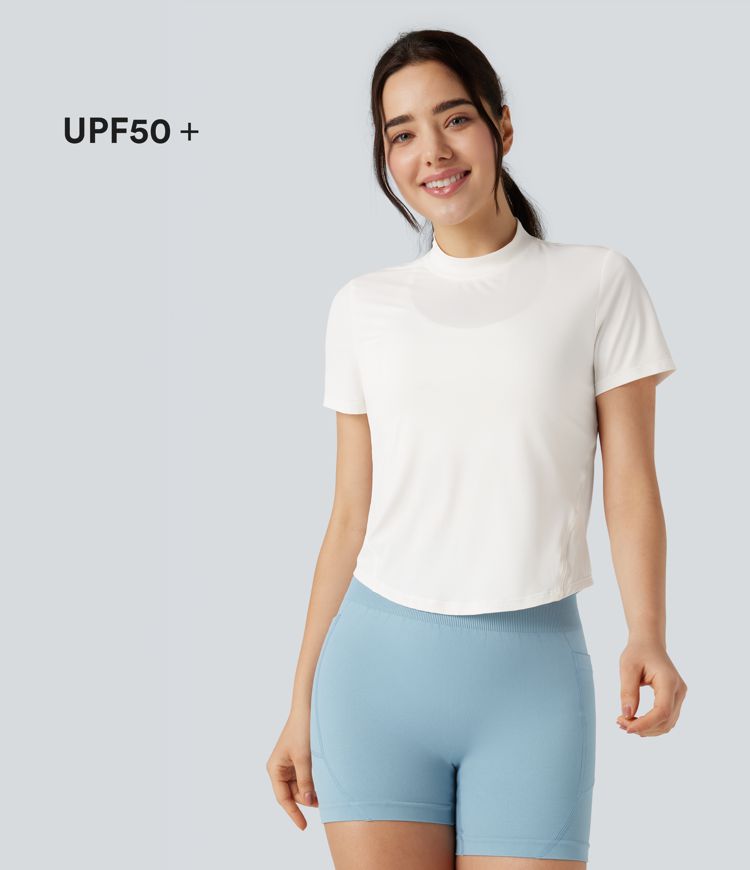 Stand Collar Short Sleeve Cool Touch Hiking Sports Top-UPF50+