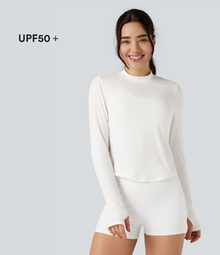 Stand Collar Long Sleeve Thumb Hole Cool Touch Hiking Sports Top-UPF50+