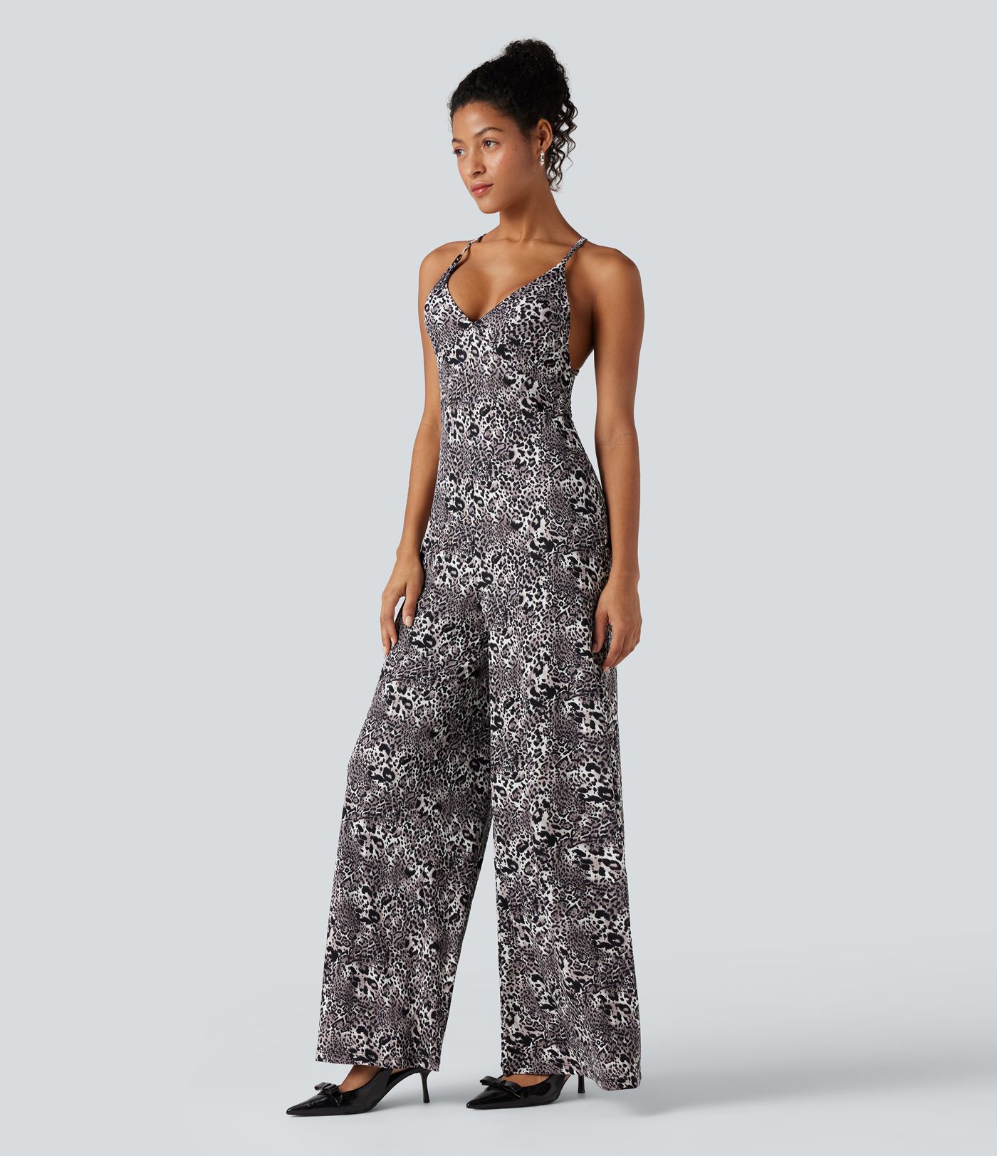 Crisscross Backless Leopard Print Party Slip Jumpsuit Crisscross Backless Leopard Print Party Slip Jumpsuit