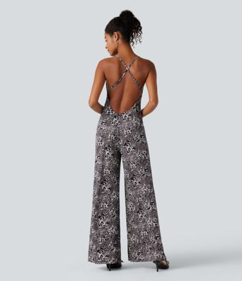 Crisscross Backless Leopard Print Party Slip Jumpsuit Crisscross Backless Leopard Print Party Slip Jumpsuit