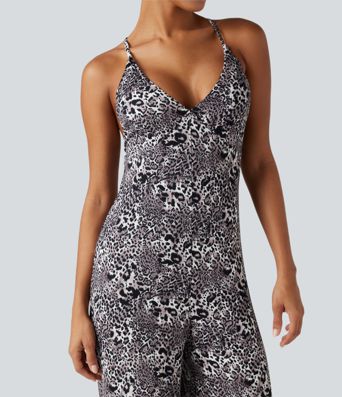 Crisscross Backless Leopard Print Party Slip Jumpsuit Crisscross Backless Leopard Print Party Slip Jumpsuit