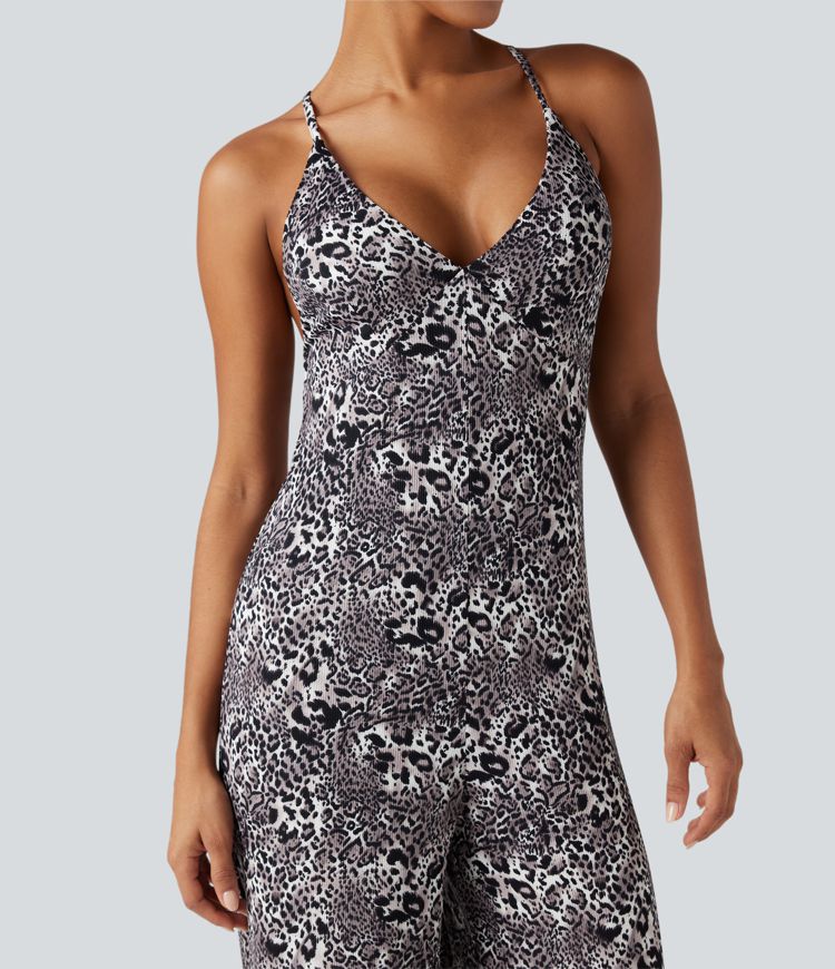 Crisscross Backless Leopard Print Party Slip Jumpsuit Crisscross Backless Leopard Print Party Slip Jumpsuit