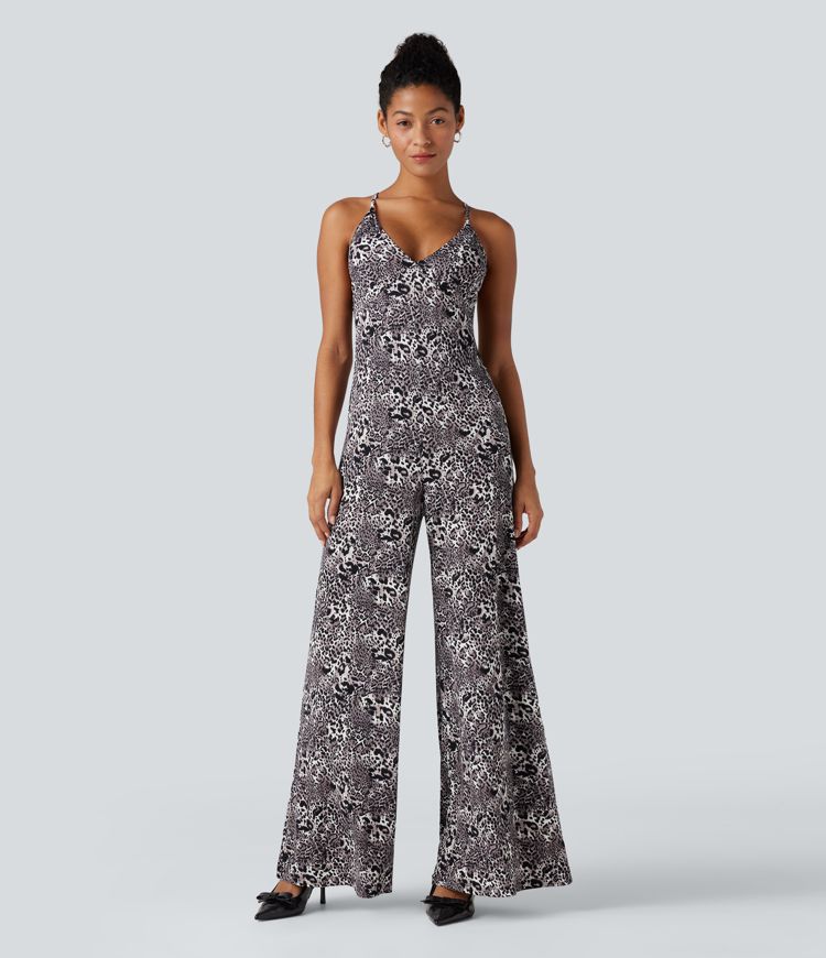 Crisscross Backless Leopard Print Party Slip Jumpsuit Crisscross Backless Leopard Print Party Slip Jumpsuit