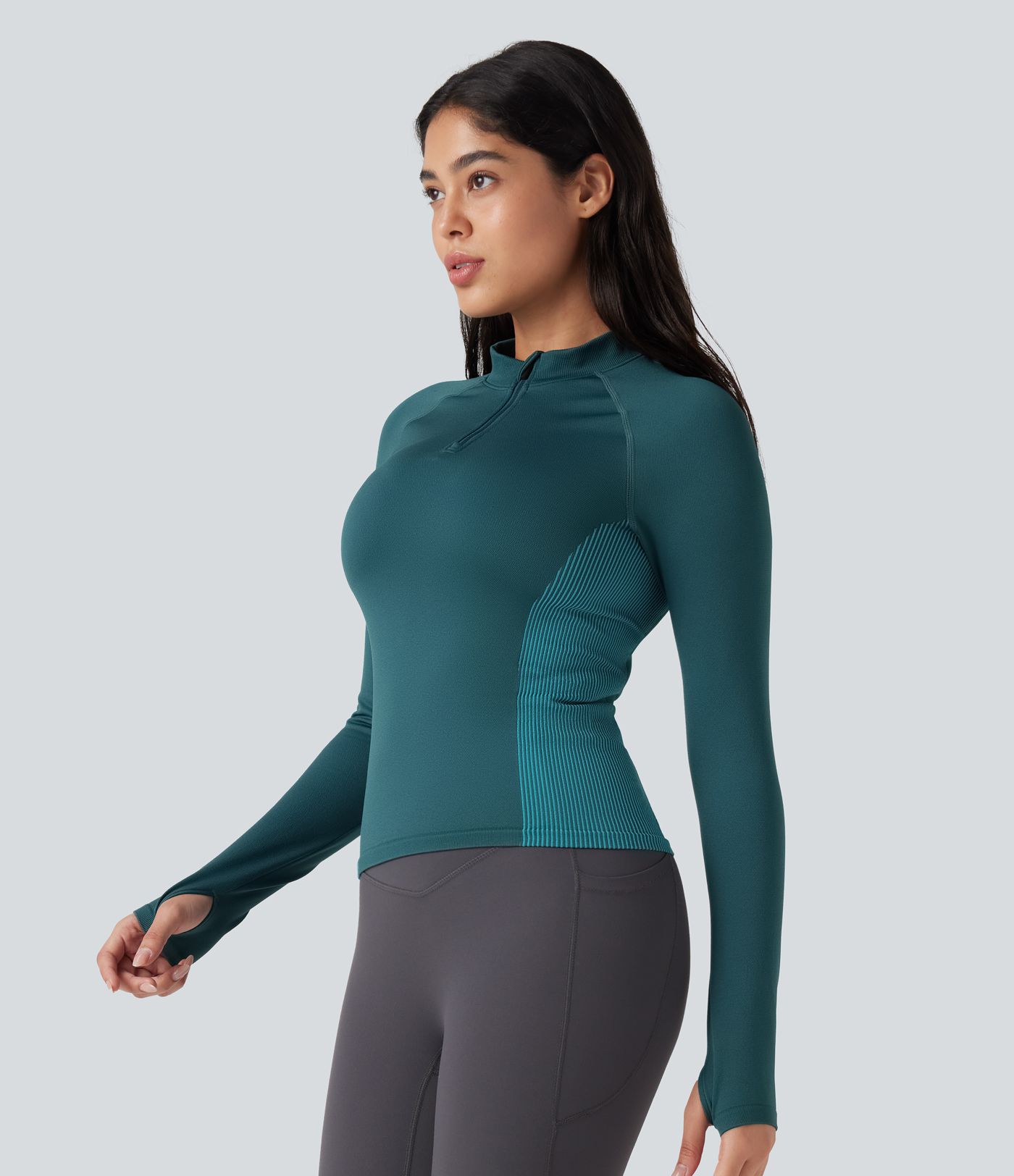 OneForm Seamless Flow Half Zip Long Sleeve Thumb Hole Yoga Sports Top