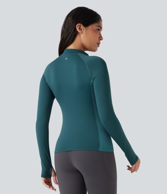 OneForm Seamless Flow Half Zip Long Sleeve Thumb Hole Yoga Sports Top